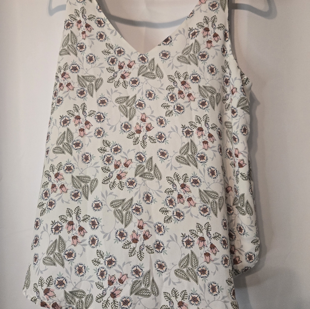 LOFT Floral Tank Top - White, Green, and Pink